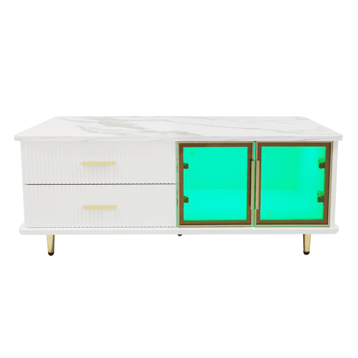 Mesa de centro retangular de painel de partÃculas com 2 portas e 2 gavetas,branco Mesa de centro retangular de painel de partÃculas com 2 portas e 2 gavetas,branco