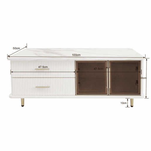 Mesa de centro retangular de painel de partÃculas com 2 portas e 2 gavetas,branco Mesa de centro retangular de painel de partÃculas com 2 portas e 2 gavetas,branco