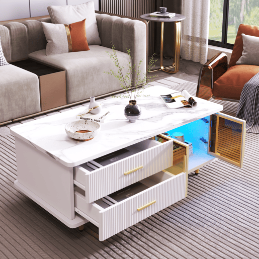 Mesa de centro retangular de painel de partÃculas com 2 portas e 2 gavetas,branco Mesa de centro retangular de painel de partÃculas com 2 portas e 2 gavetas,branco