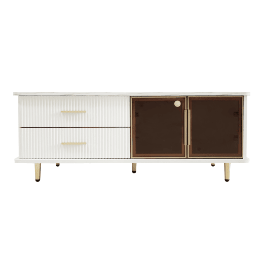 Mesa de centro retangular de painel de partÃculas com 2 portas e 2 gavetas,branco Mesa de centro retangular de painel de partÃculas com 2 portas e 2 gavetas,branco