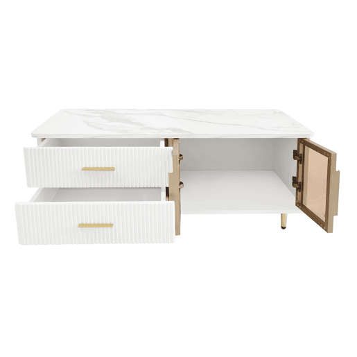 Mesa de centro retangular de painel de partÃculas com 2 portas e 2 gavetas,branco Mesa de centro retangular de painel de partÃculas com 2 portas e 2 gavetas,branco