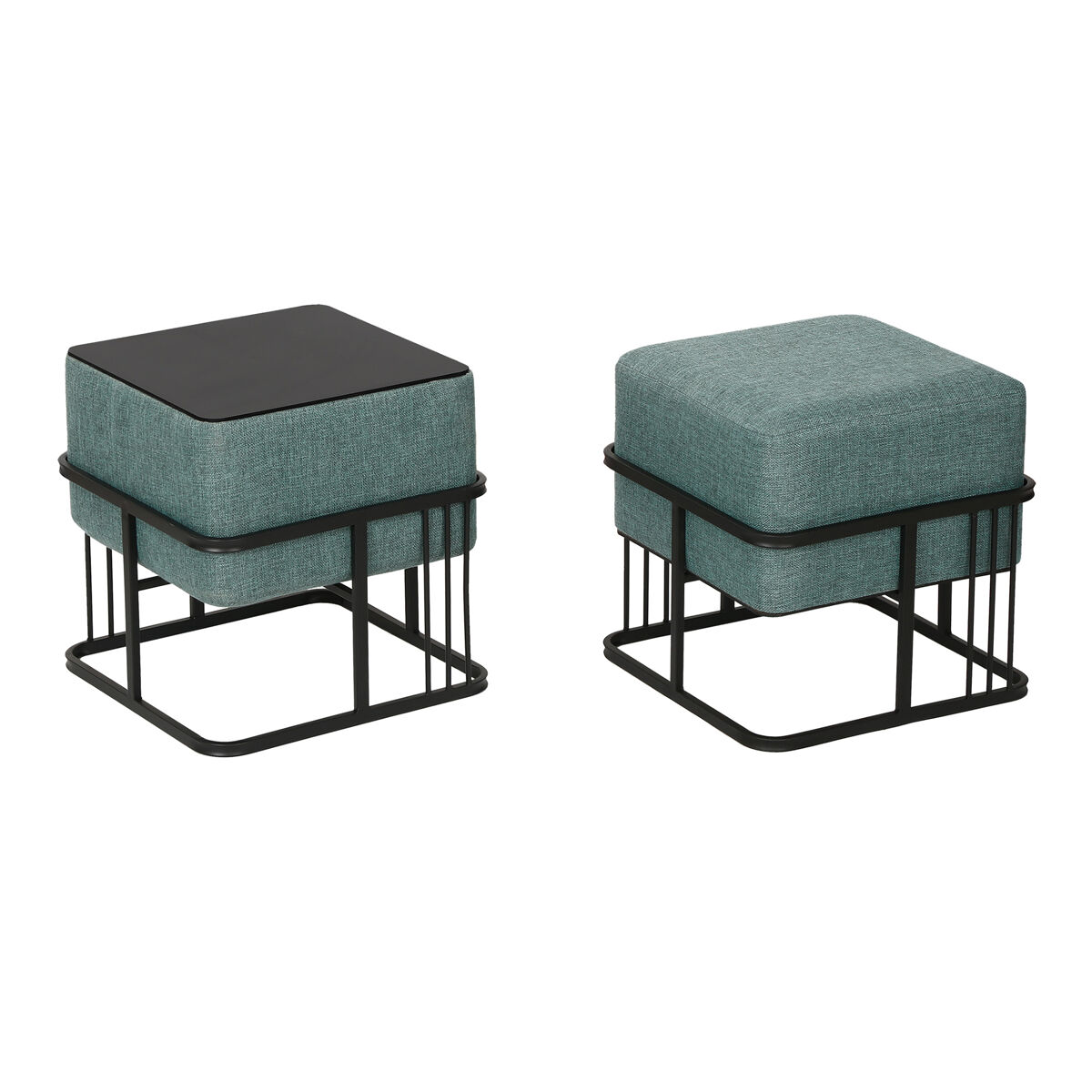 Juego de 2 puff tas reversibles apilables cuadrados 38x38x38 cm verde [en.casa]
