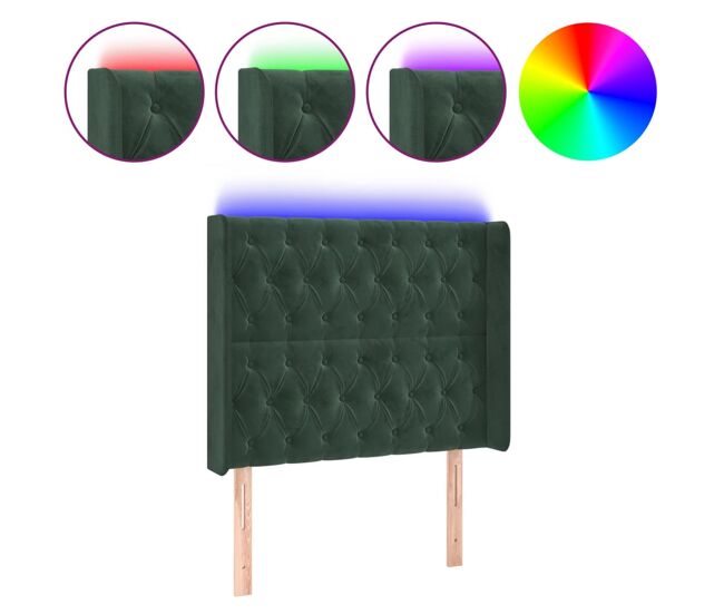Vidaxl cabecero con led de terciopelo verde oscuro 103x16x118/128 cm