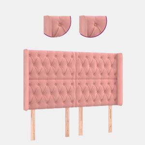 vidaXL Cabeceira de cama c luzes LED veludo 147x16x118128 cm rosa