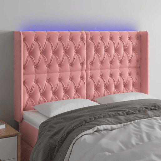 vidaXL Cabeceira de cama c luzes LED veludo 147x16x118128 cm rosa vidaXL Cabeceira de cama c luzes LED veludo 147x16x118128 cm rosa