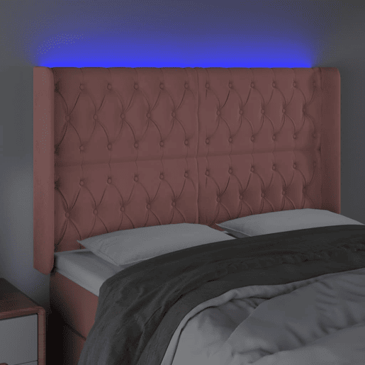 vidaXL Cabeceira de cama c luzes LED veludo 147x16x118128 cm rosa vidaXL Cabeceira de cama c luzes LED veludo 147x16x118128 cm rosa