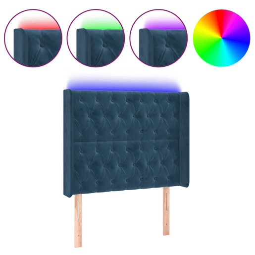 vidaXL Cabeceira cama c luzes LED veludo 93x16x118128 cm azul-escuro vidaXL Cabeceira cama c luzes LED veludo 93x16x118128 cm azul-escuro