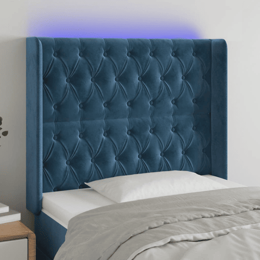 vidaXL Cabeceira cama c luzes LED veludo 93x16x118128 cm azul-escuro vidaXL Cabeceira cama c luzes LED veludo 93x16x118128 cm azul-escuro