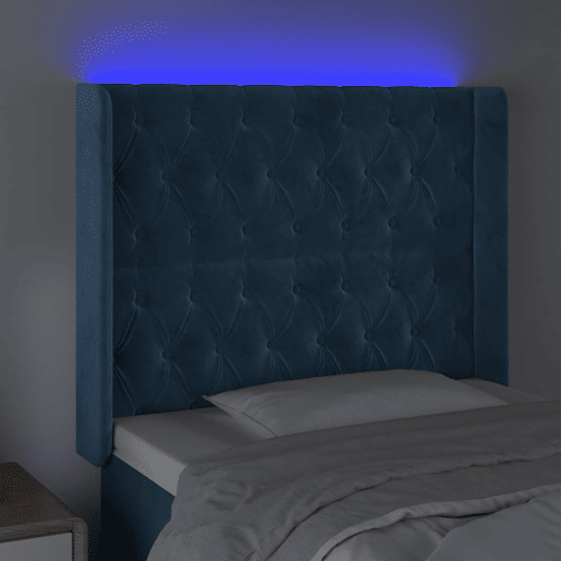 vidaXL Cabeceira cama c luzes LED veludo 93x16x118128 cm azul-escuro vidaXL Cabeceira cama c luzes LED veludo 93x16x118128 cm azul-escuro