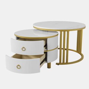 Conjunto de 2 mesas de centro redondas de MDF com 2 gavetas,branco