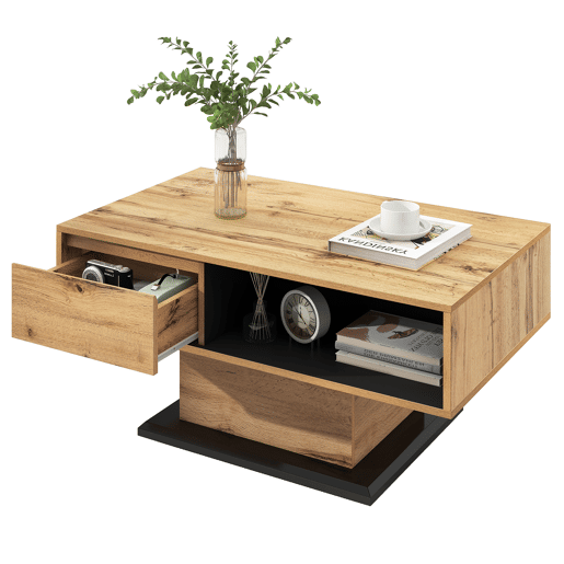 Mesa de centro retangular de painel de partículas com 1 gaveta,natural