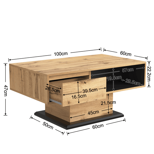 Mesa de centro retangular de painel de partículas com 1 gaveta,natural
