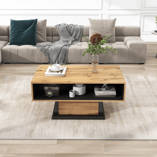 Mesa de centro retangular de painel de partículas com 1 gaveta,natural