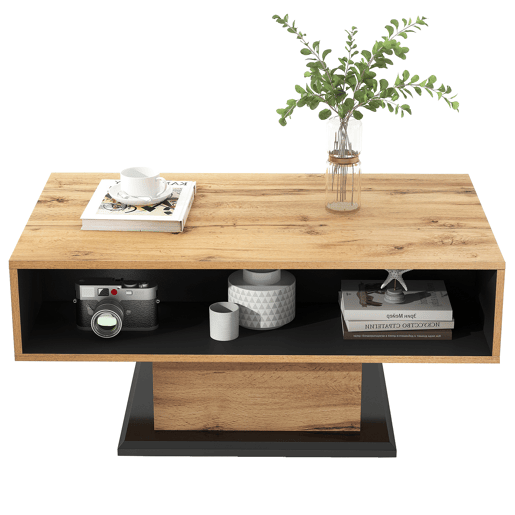 Mesa de centro retangular de painel de partículas com 1 gaveta,natural