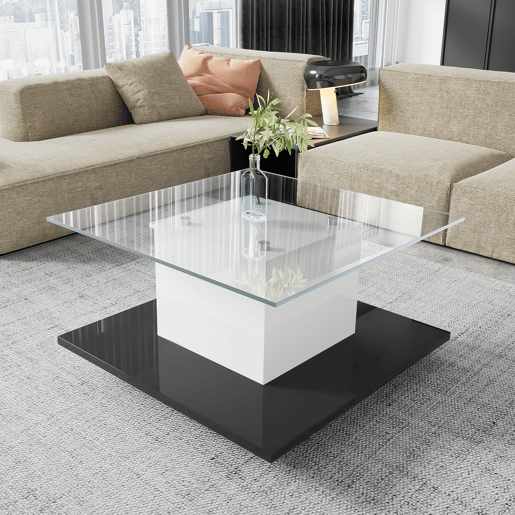 Mesa de centro quadrada de painel de partículas,branco+preto
