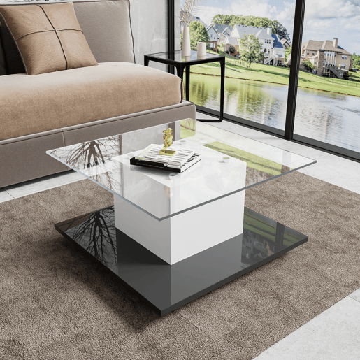 Mesa de centro quadrada de painel de partículas,branco+preto