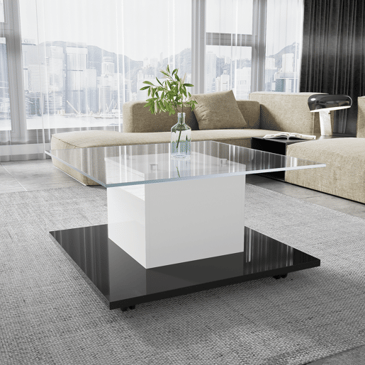 Mesa de centro quadrada de painel de partículas,branco+preto