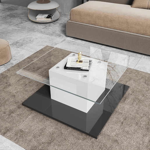 Mesa de centro quadrada de painel de partículas,branco+preto