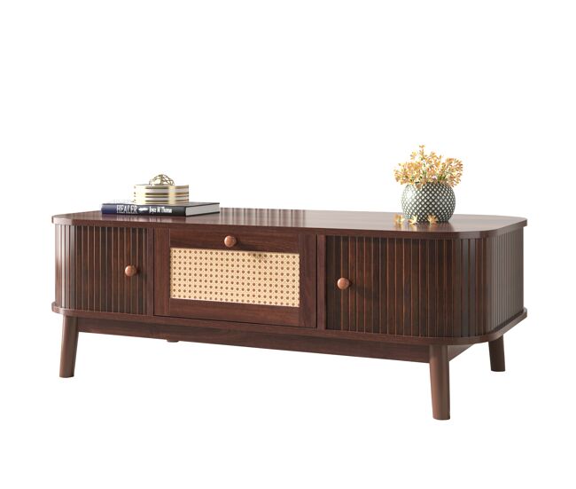 Mesa de centro rectangular de mdf con 2 puertas y 1 cajón 110x55
