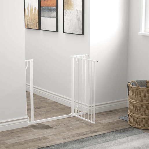PawHut Barreira de Segurança para Cães Extensível para Escadas e Portas 75-95cm com Extensão de 10 cm Montagem a Pressão Aço Altura 76 cm Branco PawHut Barreira de Segurança para Cães Extensível para Escadas e Portas 75-95cm com Extensão de 10 cm Montagem a Pressão Aço Altura 76 cm Branco