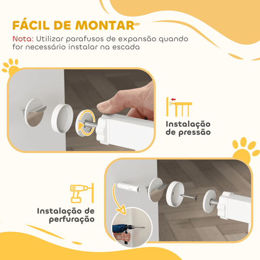 PawHut Barreira de Segurança para Cães Extensível para Escadas e Portas 75-95cm com Extensão de 10 cm Montagem a Pressão Aço Altura 76 cm Branco PawHut Barreira de Segurança para Cães Extensível para Escadas e Portas 75-95cm com Extensão de 10 cm Montagem a Pressão Aço Altura 76 cm Branco