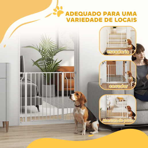 PawHut Barreira de Segurança para Cães Extensível para Escadas e Portas 75-95cm com Extensão de 10 cm Montagem a Pressão Aço Altura 76 cm Branco PawHut Barreira de Segurança para Cães Extensível para Escadas e Portas 75-95cm com Extensão de 10 cm Montagem a Pressão Aço Altura 76 cm Branco