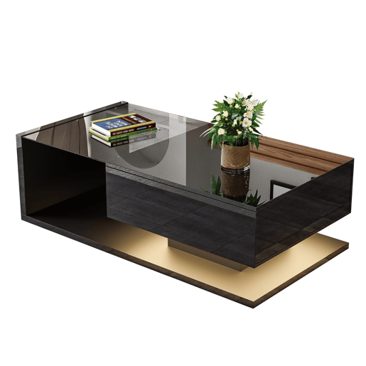 Mesa de centro retangular de placa de partículas com 1 gaveta e luz led,preto