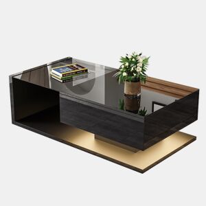 Mesa de centro retangular de placa de partículas com 1 gaveta e luz led,preto