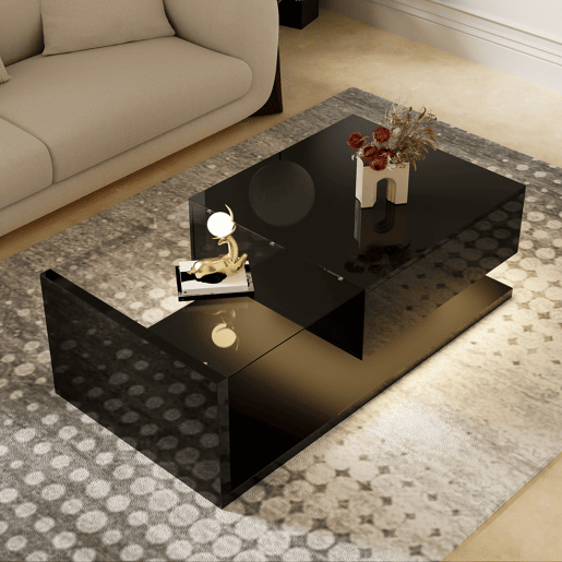 Mesa de centro retangular de placa de partículas com 1 gaveta e luz led,preto