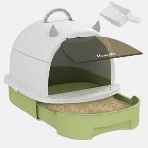 PawHut Caixa de Areia para Gatos Fechada Caixa de Areia para Gatos com Tampa e Bandeja Amovíveis Filtro de Carvão e Pá 40,5x52x39 cm Branco e Verde