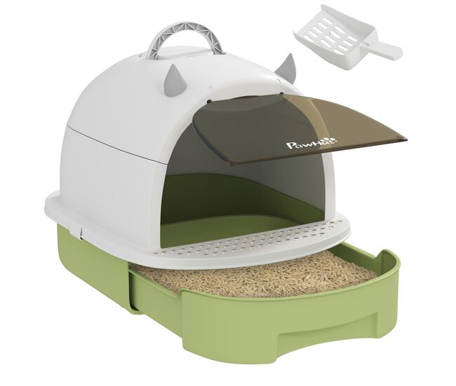 Pawhut arenero para gatos cubierto caja de arena para gatos arenero cerrado con tapa removible bandeja extraíble filtro de carbono pala y asa superior