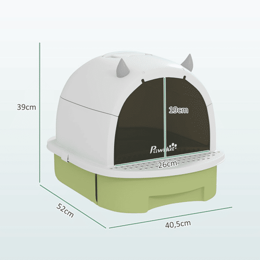PawHut Caixa de Areia para Gatos Fechada Caixa de Areia para Gatos com Tampa e Bandeja Amovíveis Filtro de Carvão e Pá 40,5x52x39 cm Branco e Verde