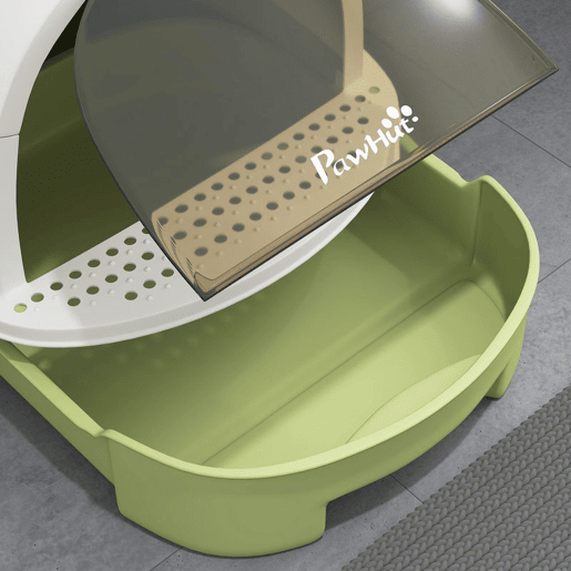 PawHut Caixa de Areia para Gatos Fechada Caixa de Areia para Gatos com Tampa e Bandeja Amovíveis Filtro de Carvão e Pá 40,5x52x39 cm Branco e Verde