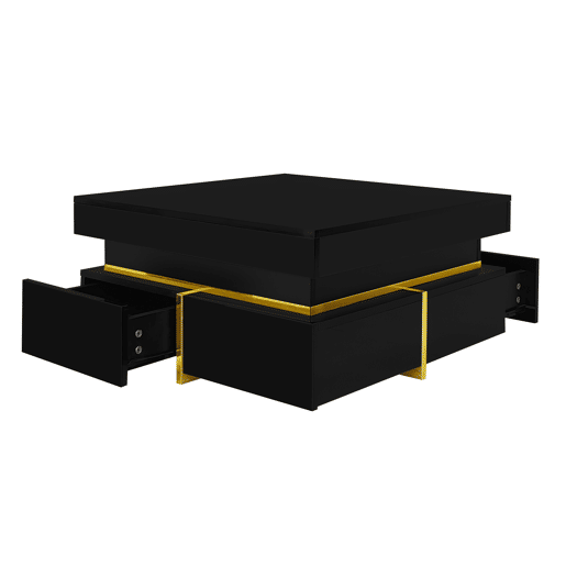 Mesa de centro quadrada de painel de partículas com 2 gavetas,preto