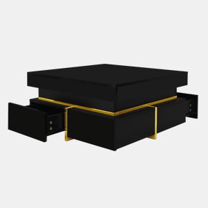 Mesa de centro quadrada de painel de partículas com 2 gavetas,preto