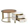 Conjunto de 2 mesas de centro redondas de MDF com 2 gavetas,branco