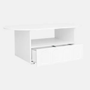 Mesa de centro curva de painel de partículas com 1 gaveta,branco