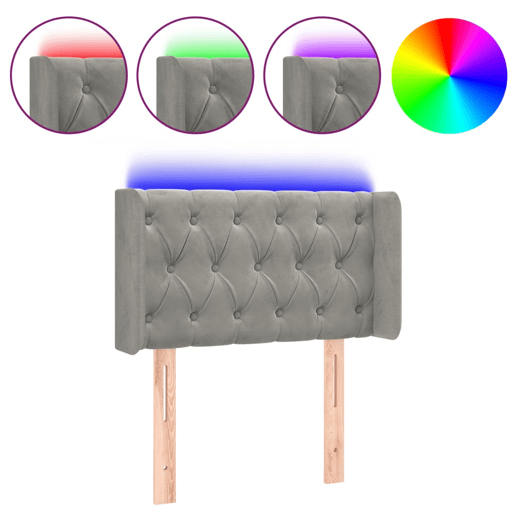 vidaXL Cabeceira de cama c luzes LED veludo 83x16x7888cm cinza-claro
