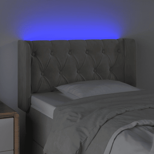 vidaXL Cabeceira de cama c luzes LED veludo 83x16x7888cm cinza-claro