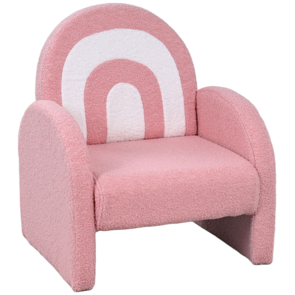 Aiyaplay sillón infantil con respaldo en forma de arcoíris sofá para niños de 18-96 meses tejido suave de borreguito reposabrazos carga 45 kg rosa