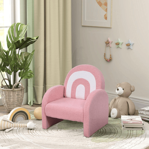 AIYAPLAY Poltrona para Crianças com Encosto em Forma de Arco-Íris Sofá para Crianças de 18-96 Meses Tecido Suave em Borrego Apoios de Braço Carga 45 kg 45x41x52 cm Rosa