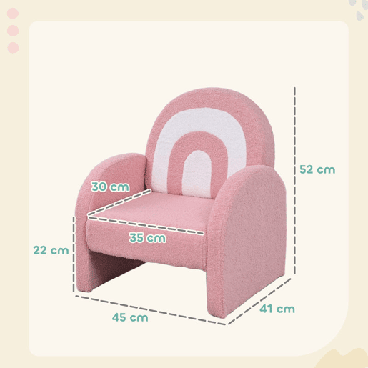 AIYAPLAY Poltrona para Crianças com Encosto em Forma de Arco-Íris Sofá para Crianças de 18-96 Meses Tecido Suave em Borrego Apoios de Braço Carga 45 kg 45x41x52 cm Rosa