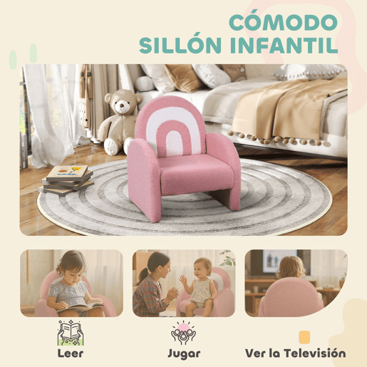 AIYAPLAY Poltrona para Crianças com Encosto em Forma de Arco-Íris Sofá para Crianças de 18-96 Meses Tecido Suave em Borrego Apoios de Braço Carga 45 kg 45x41x52 cm Rosa