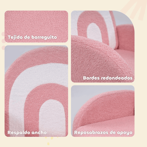 AIYAPLAY Poltrona para Crianças com Encosto em Forma de Arco-Íris Sofá para Crianças de 18-96 Meses Tecido Suave em Borrego Apoios de Braço Carga 45 kg 45x41x52 cm Rosa