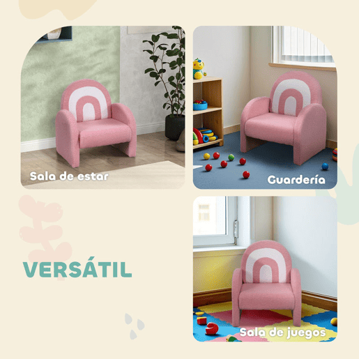 AIYAPLAY Poltrona para Crianças com Encosto em Forma de Arco-Íris Sofá para Crianças de 18-96 Meses Tecido Suave em Borrego Apoios de Braço Carga 45 kg 45x41x52 cm Rosa