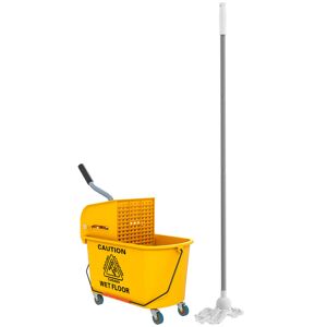 HOMCOM Balde de Limpeza com Esfregona e Rodas Capacidade de 20 L Balde de Limpeza com Sistema de Escurridor de Esfregona e Pega de Transporte para Doméstico e Comercial 45x26,5x70 cm Amarelo