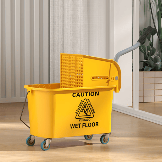 HOMCOM Balde de Limpeza com Esfregona e Rodas Capacidade de 20 L Balde de Limpeza com Sistema de Escurridor de Esfregona e Pega de Transporte para Doméstico e Comercial 45x26,5x70 cm Amarelo