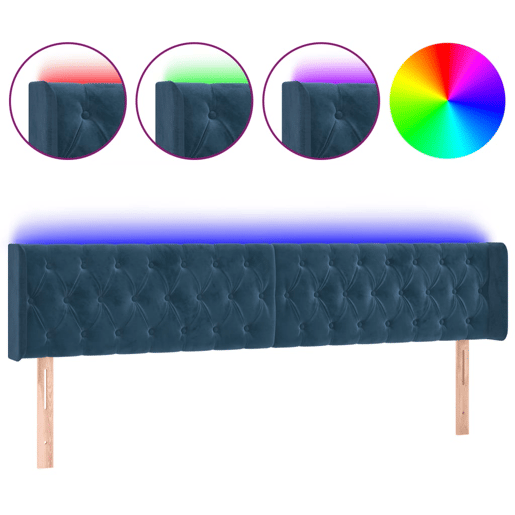vidaXL Cabeceira cama c luzes LED veludo 183x16x7888 cm azul-escuro