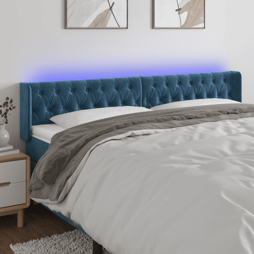 vidaXL Cabeceira cama c luzes LED veludo 183x16x7888 cm azul-escuro