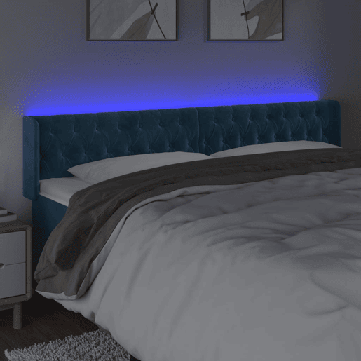 vidaXL Cabeceira cama c luzes LED veludo 183x16x7888 cm azul-escuro